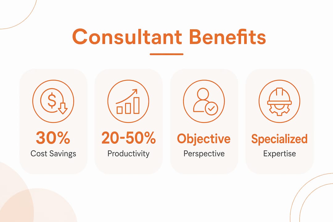 Infographic showing key benefits of hiring consultants