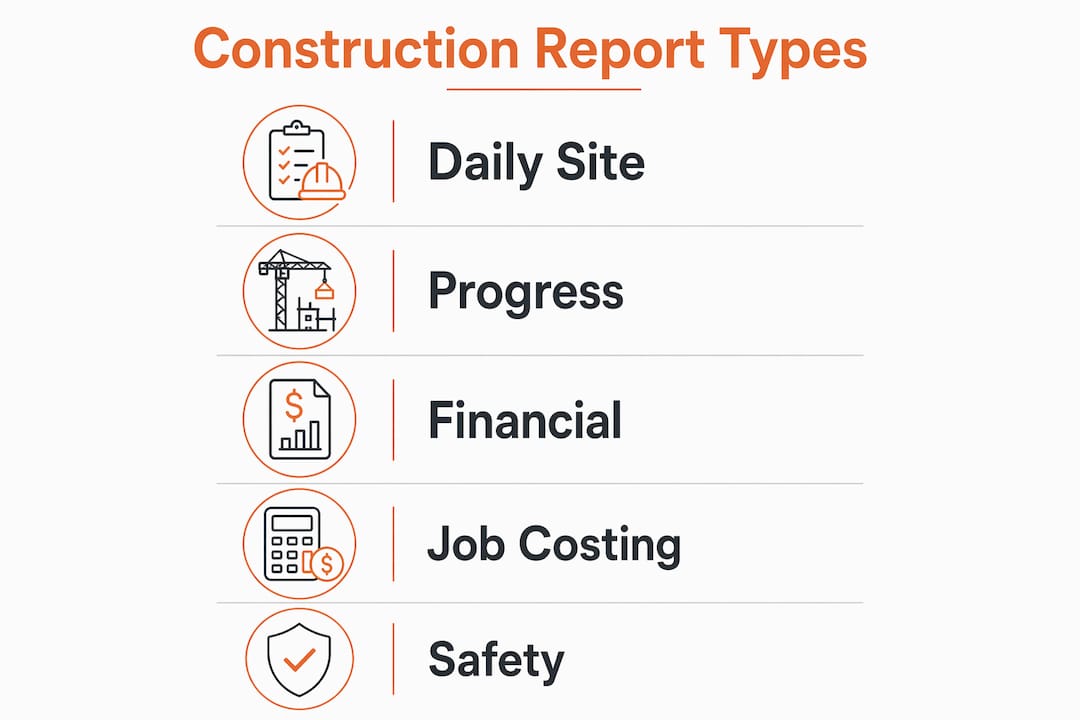 Infographic illustrating types of construction reports