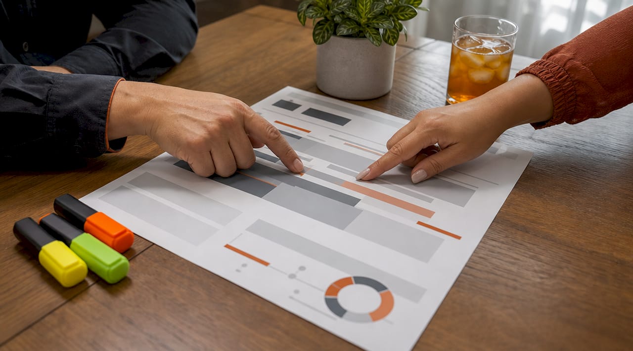 Hands pointing at risk management documents in meeting