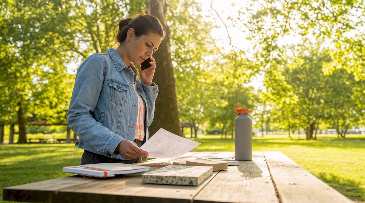 Contractor making follow-up calls at desk