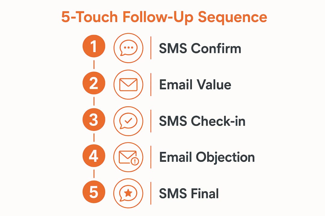 Infographic illustrating 5-step follow-up sequence for contractors