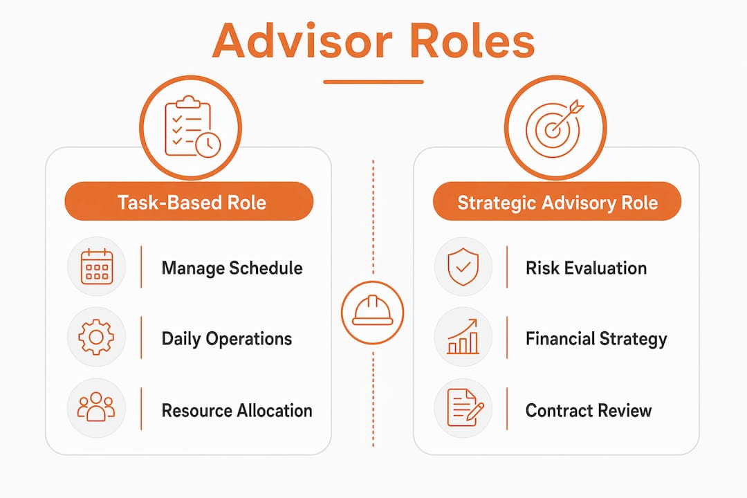 Infographic comparing task-based vs strategic advisory roles