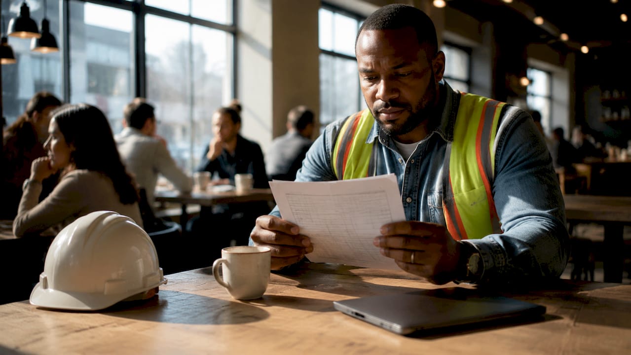 Construction contractor reviewing SAM registration documents