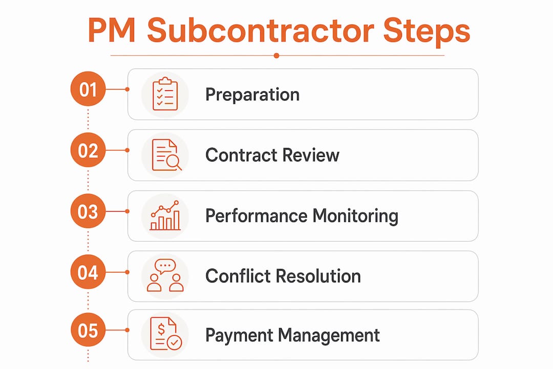 Infographic showing subcontractor management process steps
