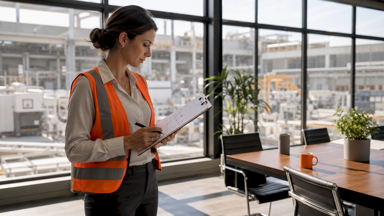 Operations manager reviewing production workflow plan