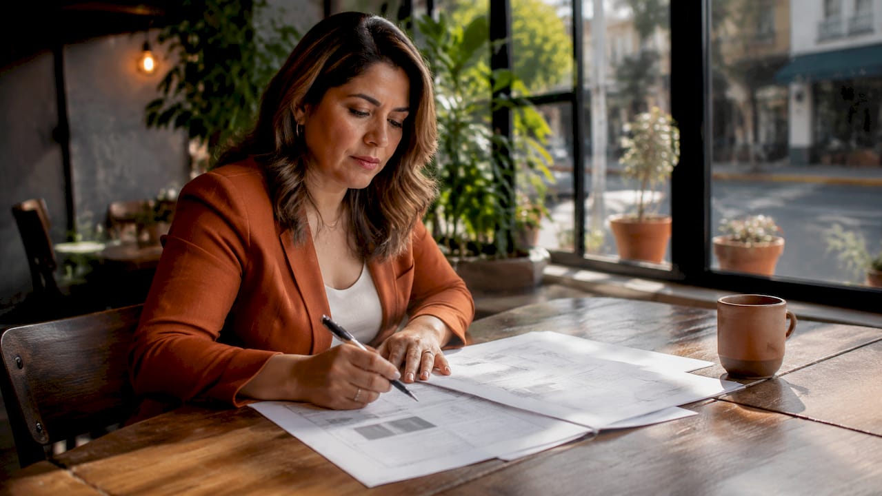 Businesswoman preparing consultant documents in meeting room