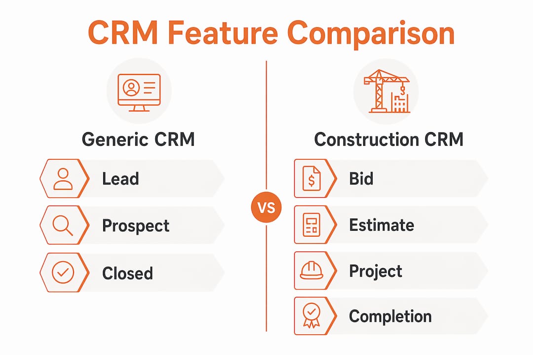 Infographic comparing generic and construction CRM features