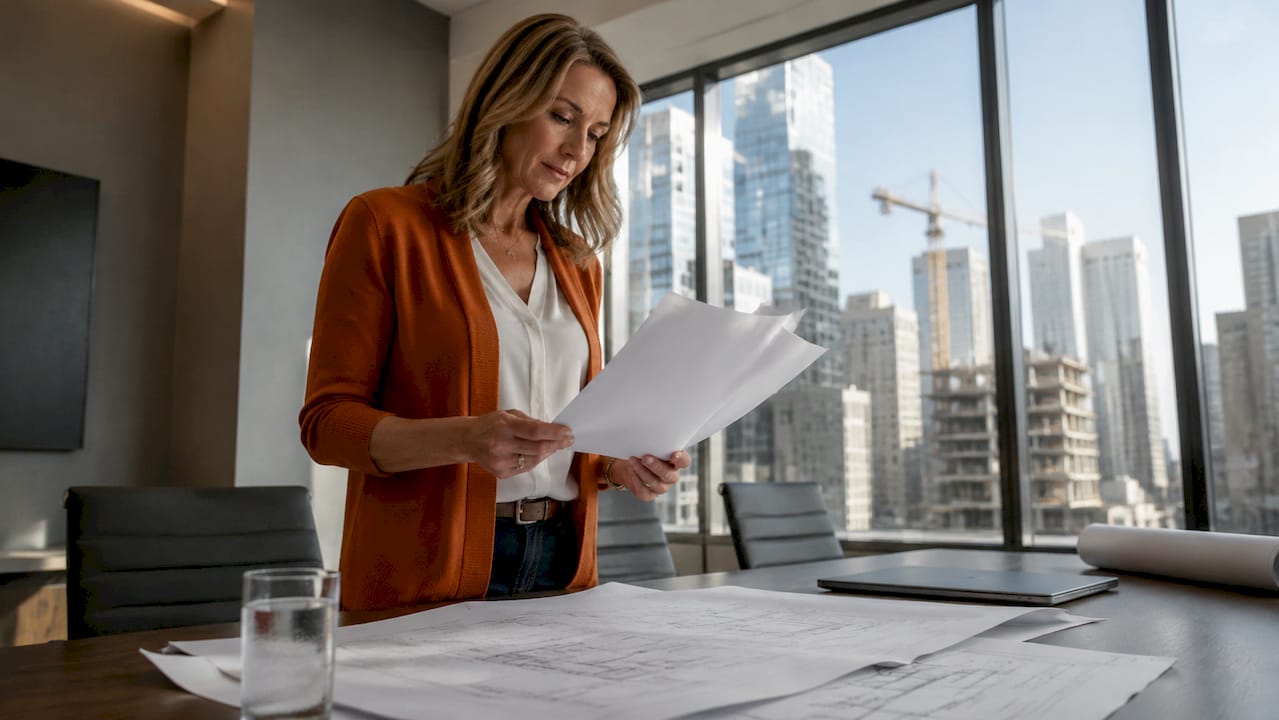 Manager reviewing subcontractor substitution documents