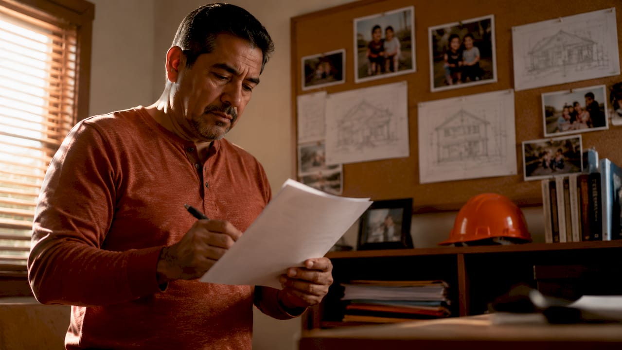Man reviewing SAM registration paperwork in office