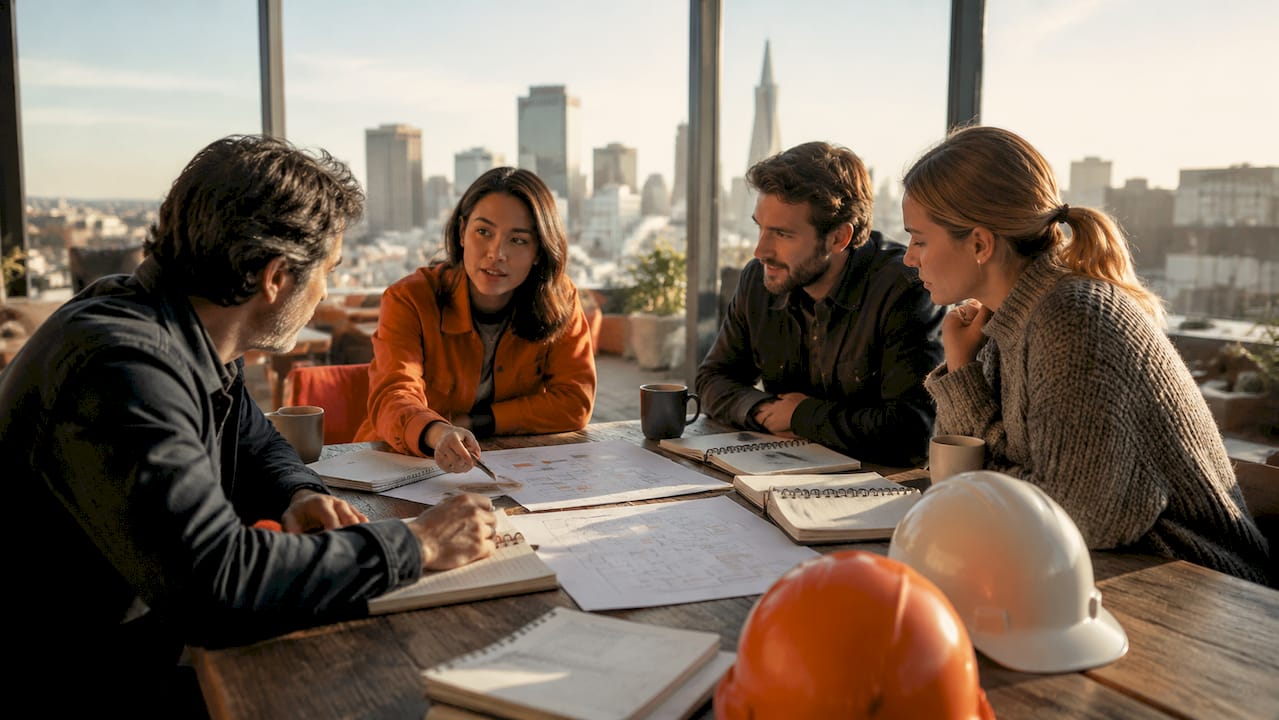 Team collaborating on construction CRM workflows