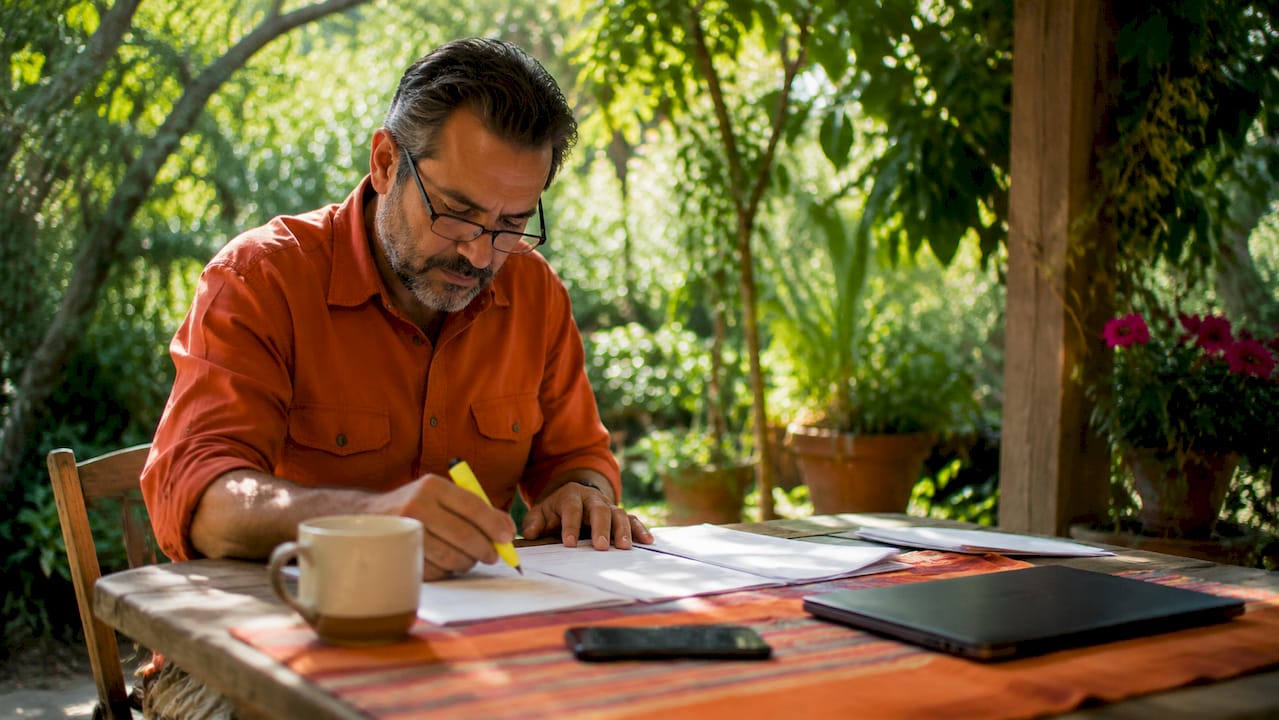 Contractor reviewing business consulting documents