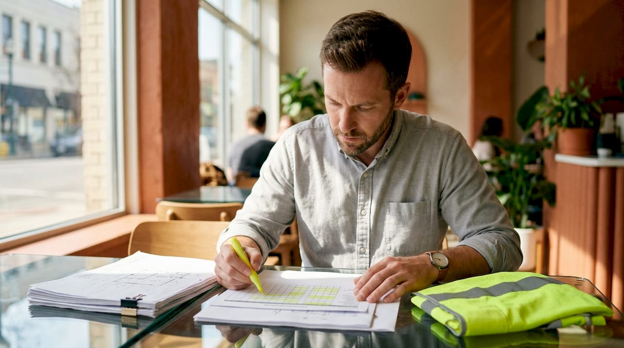 Project manager reviewing recruitment schedule in office