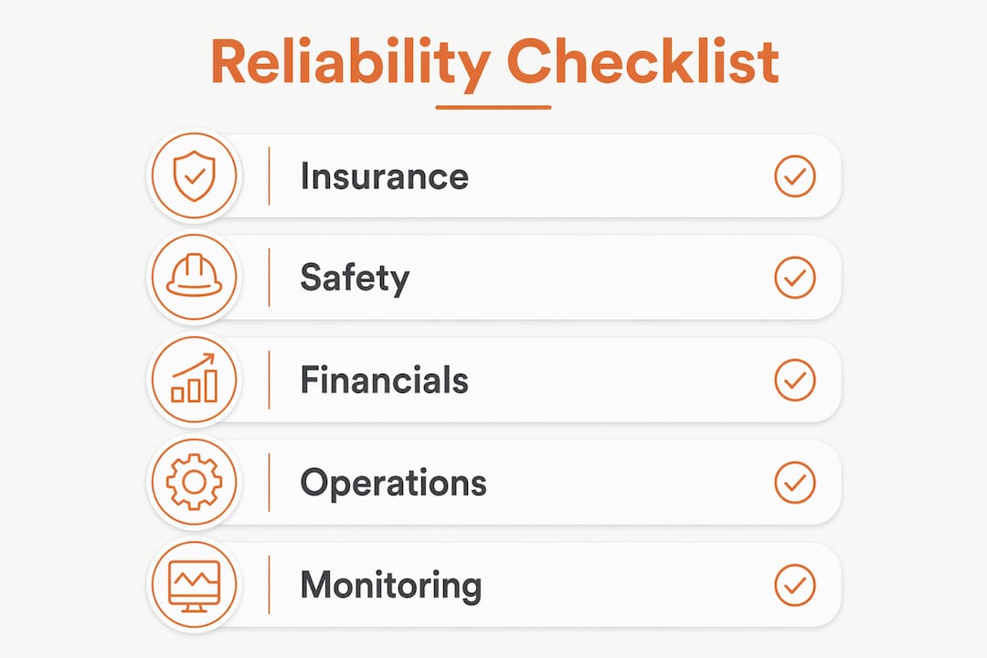 Infographic showing subcontractor reliability checklist steps