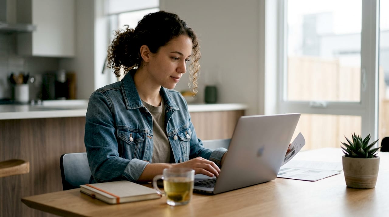 Contractor working on laptop in home office