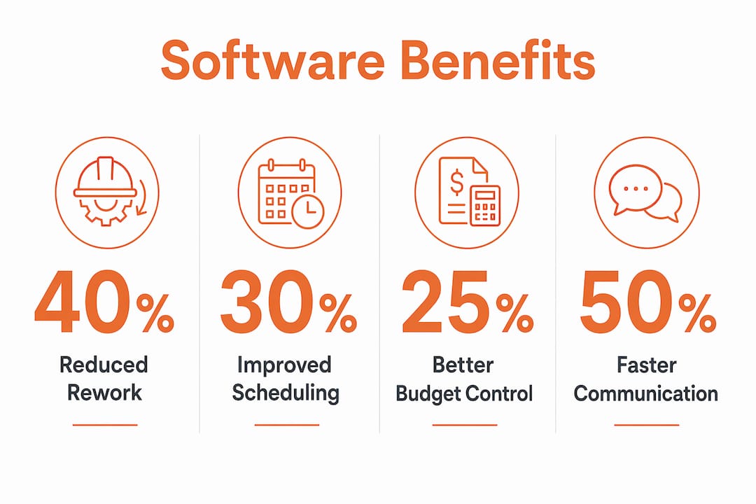Infographic showing key benefits of construction software
