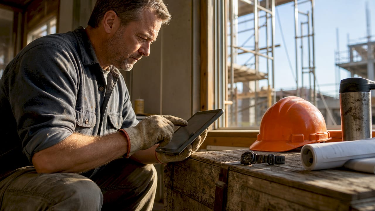 Hands using tablet for construction software