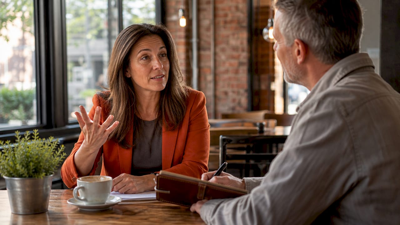 Female candidate explaining leadership in interview