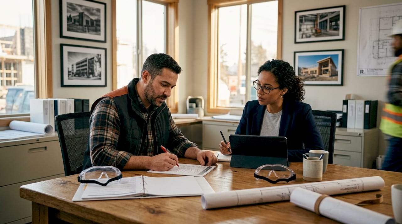 Project manager and HR reviewing hiring documents