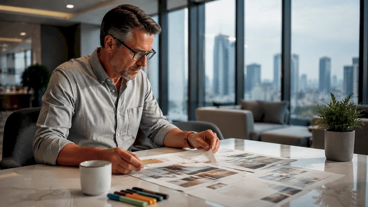 Supplier reviewing construction product marketing materials
