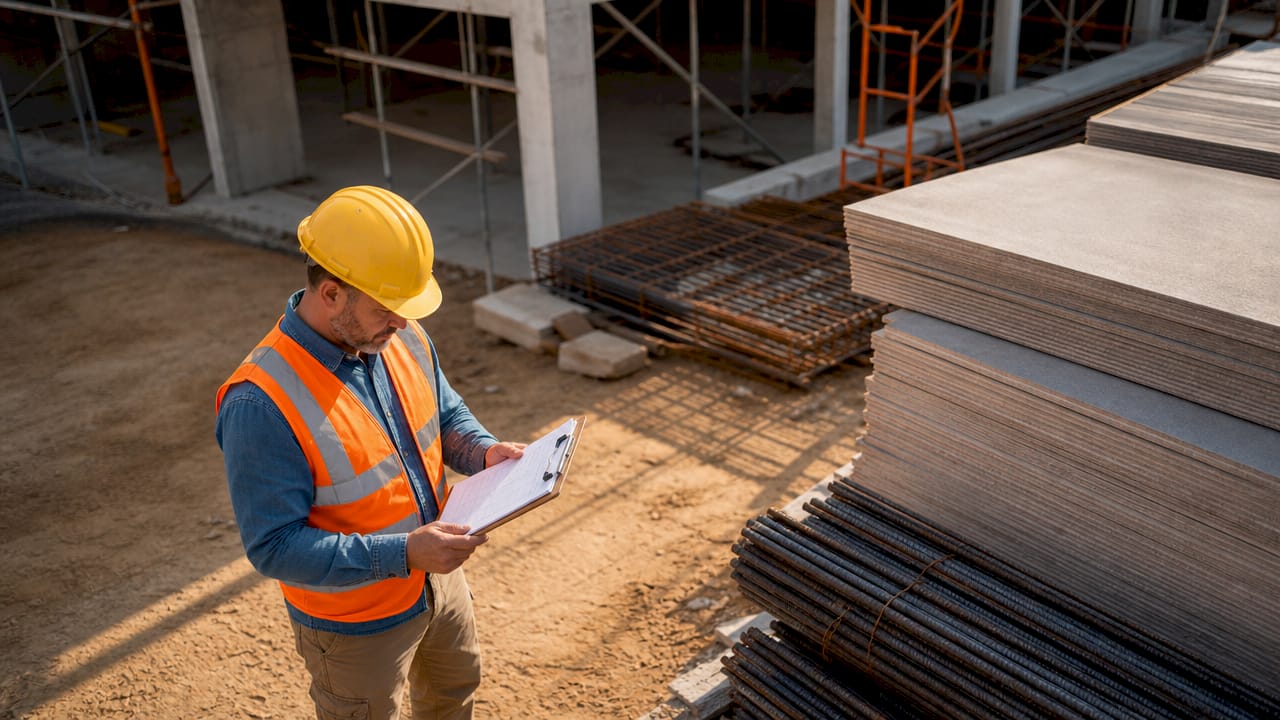 Project manager reviewing material delivery onsite