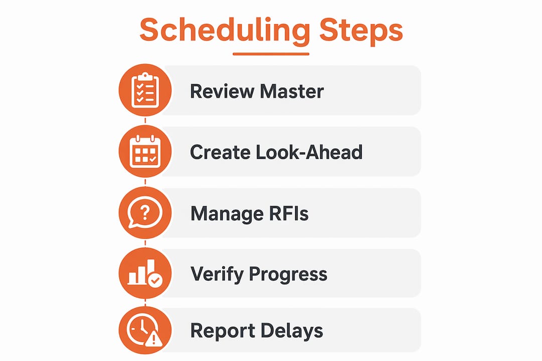 Infographic illustrating project engineer scheduling steps