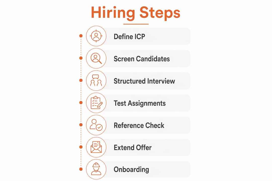 Infographic showing construction hiring steps