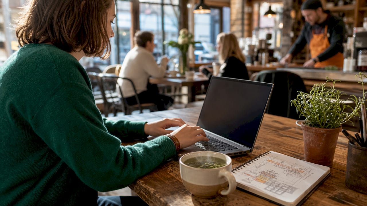 Hands typing on keyboard with office desk setup