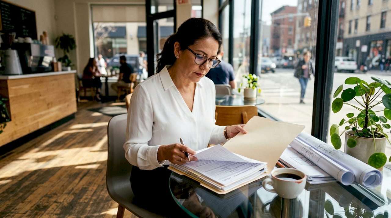 Insurance manager reviewing subcontractor documents