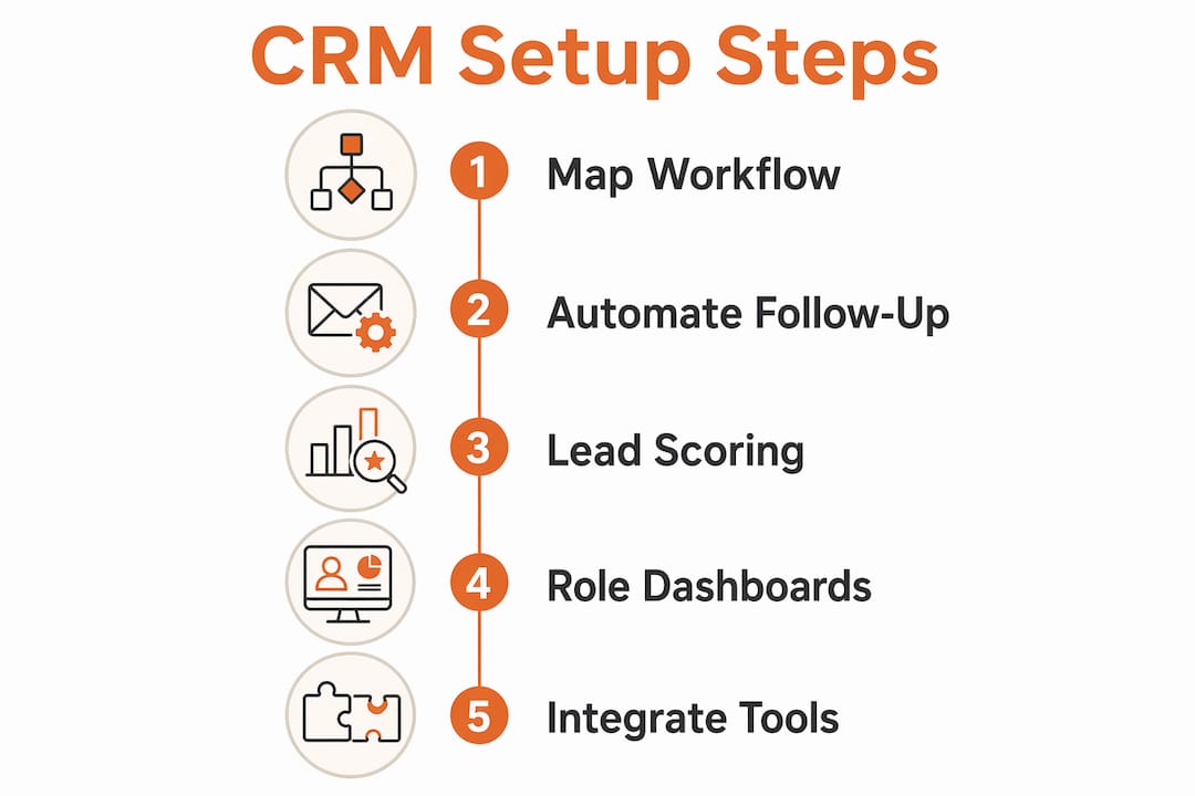 Infographic showing steps to set up construction CRM