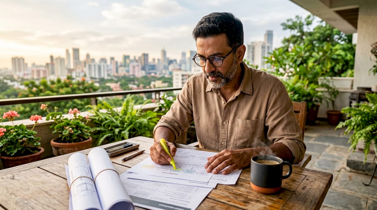 Man reviewing construction CRM workflow documents