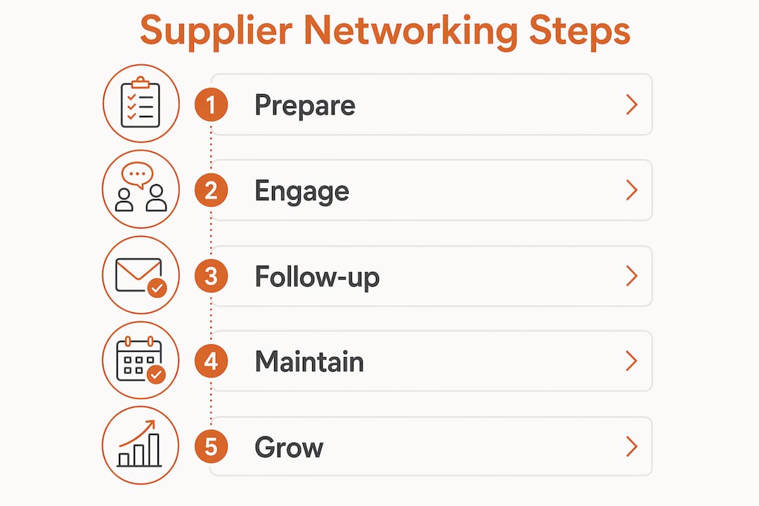 Infographic displaying five steps of supplier networking