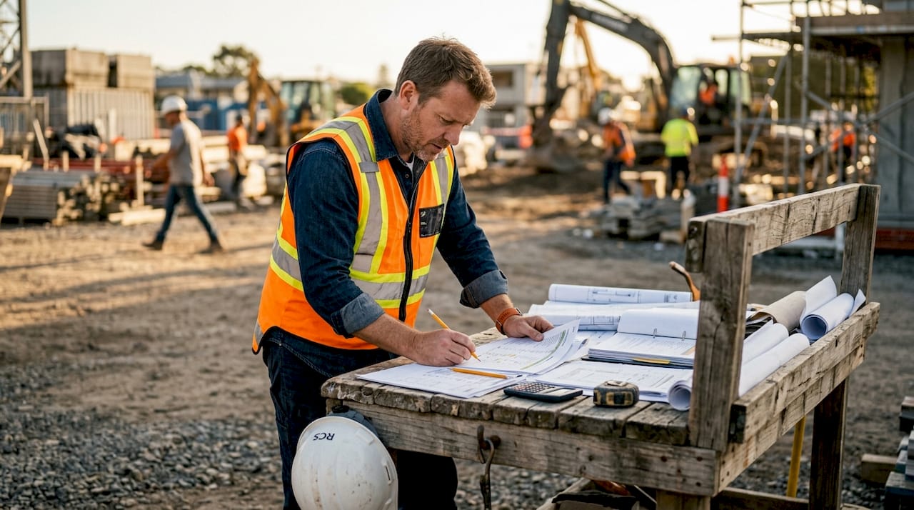 General contractor reviewing project budget documents