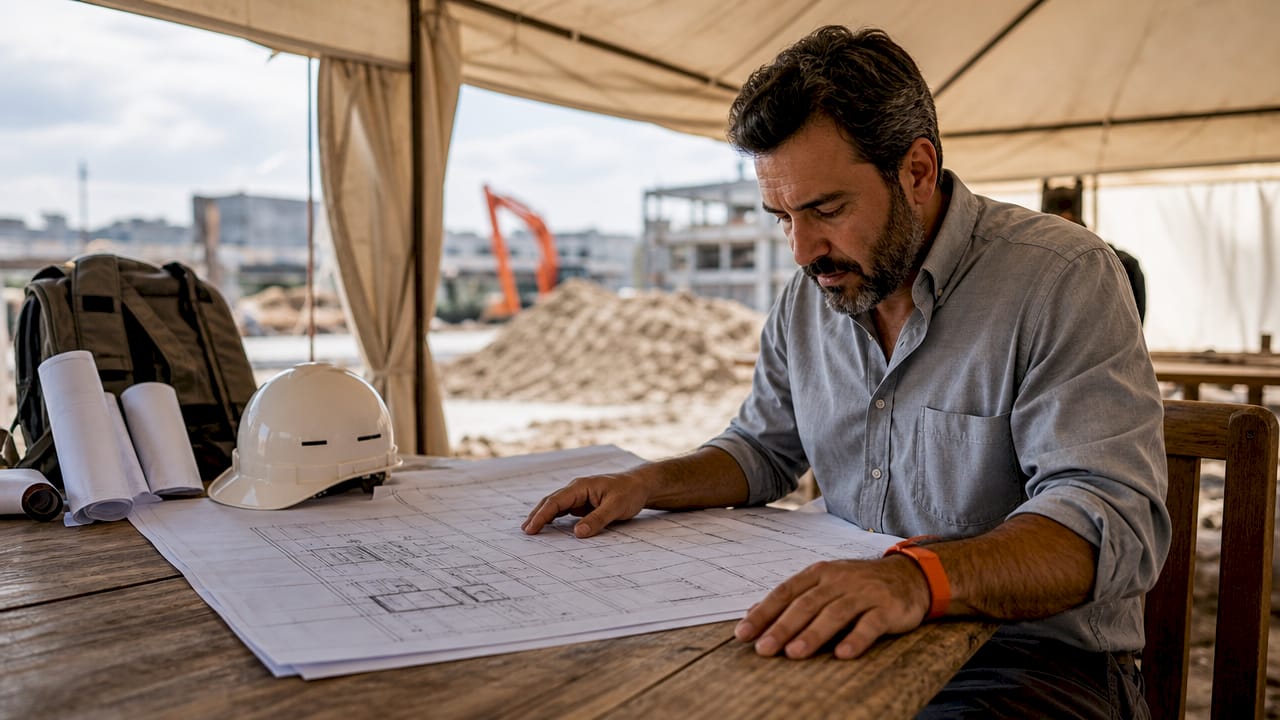 Project manager reviewing commercial building plans