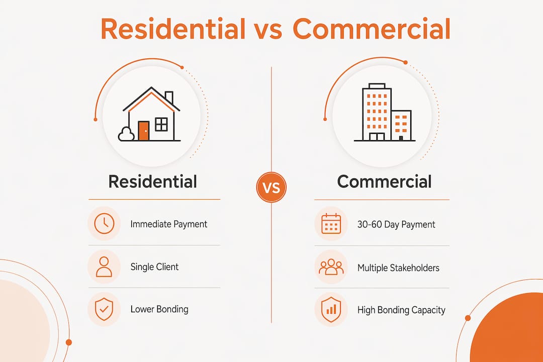 Infographic comparing residential and commercial contracting