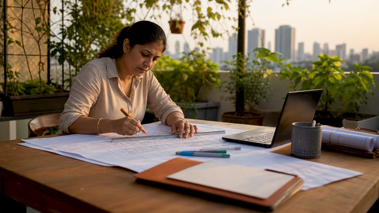 Estimator reviewing construction bid documents