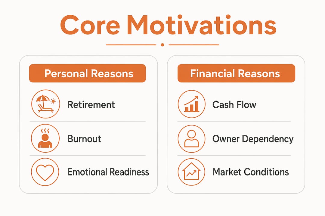 Infographic comparing personal and financial reasons contractors sell