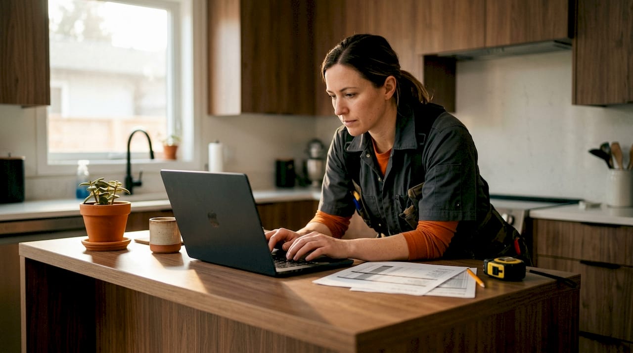 Female contractor working on cost estimate