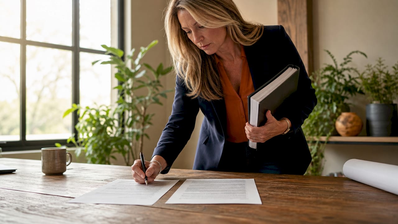 Contract specialist reviewing construction contracts