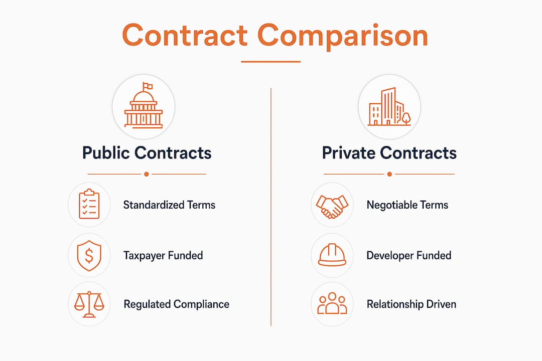 Infographic comparing public and private construction contracts