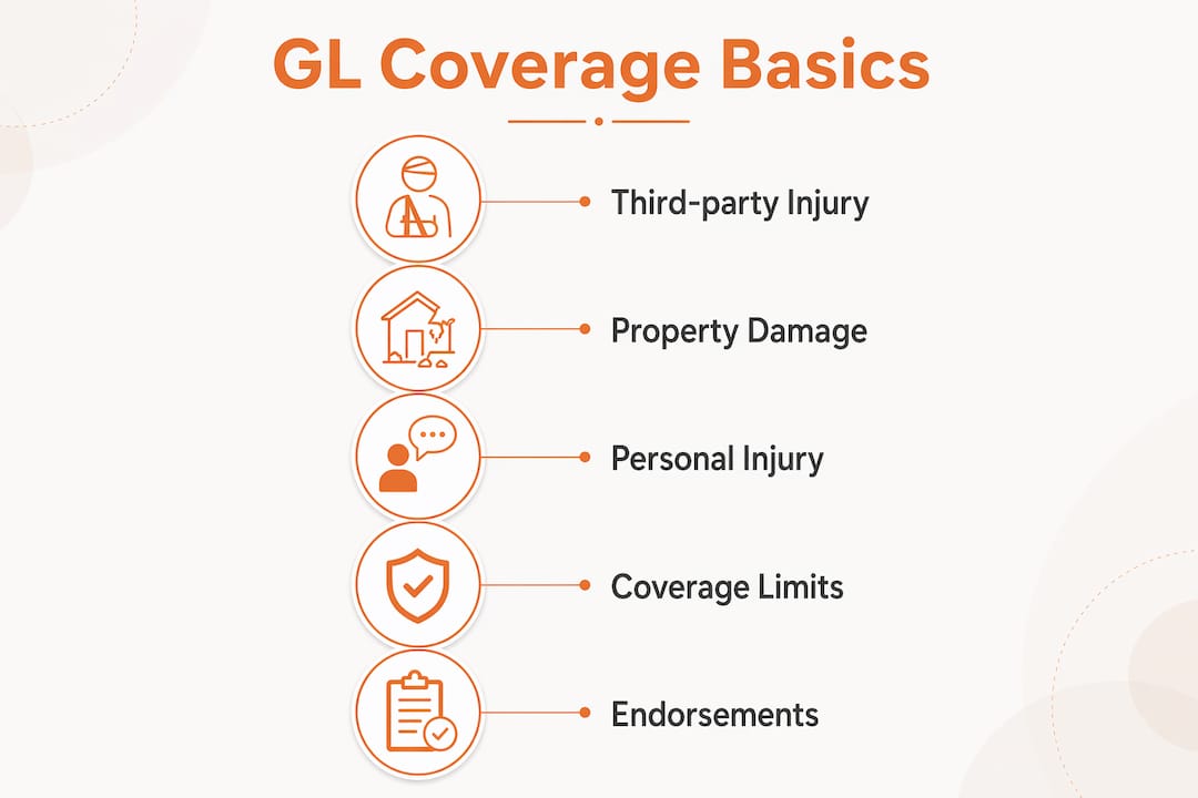Infographic outlining general liability coverage basics
