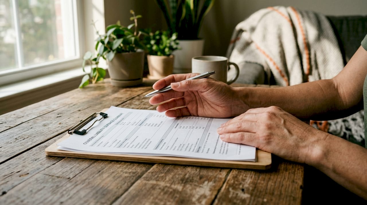 Hands highlighting insurance coverage document