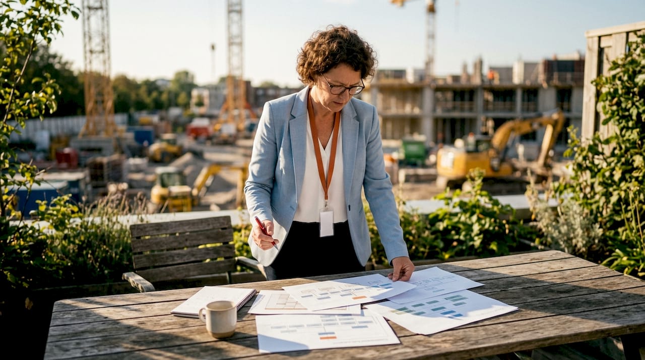 Project manager reviewing construction org chart