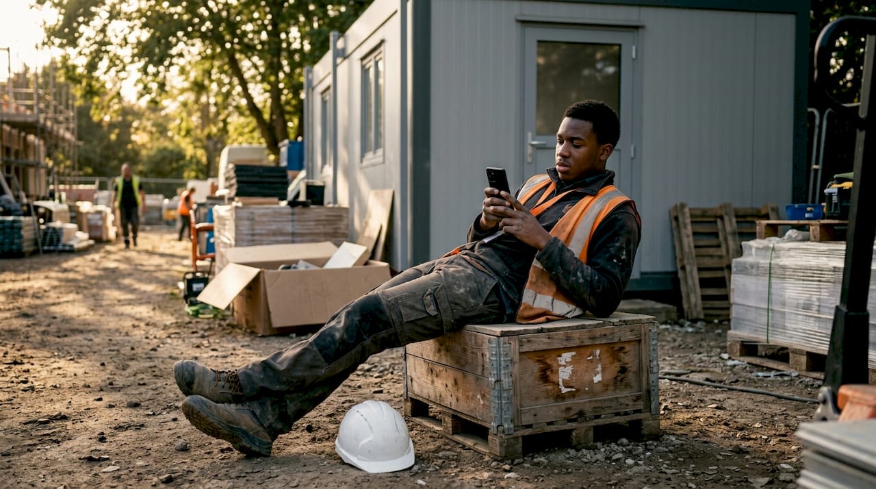 Construction worker waiting idly outdoors