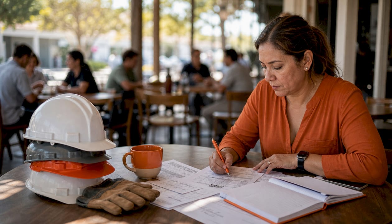 Construction manager reviewing onboarding paperwork