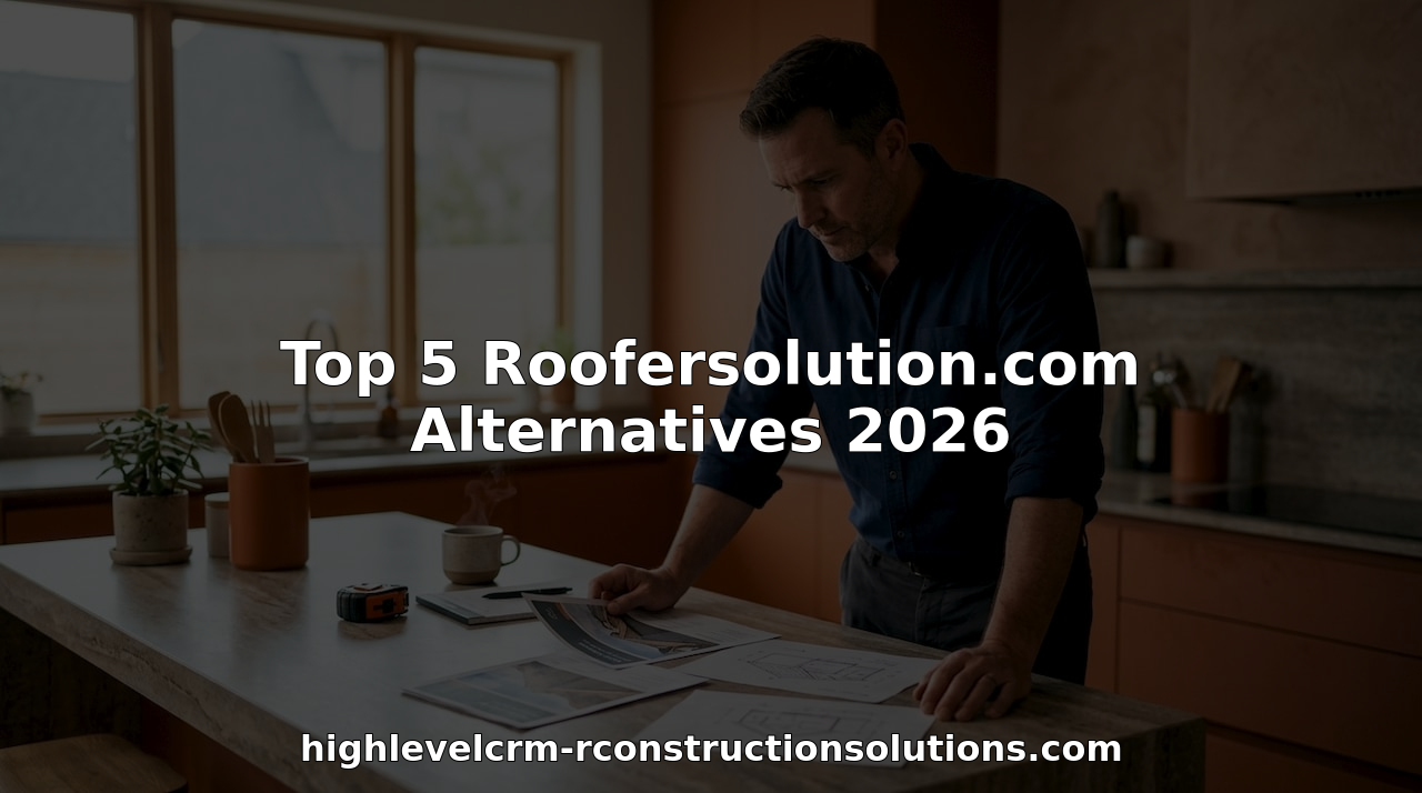 Roofing contractor reviewing software options at conference table