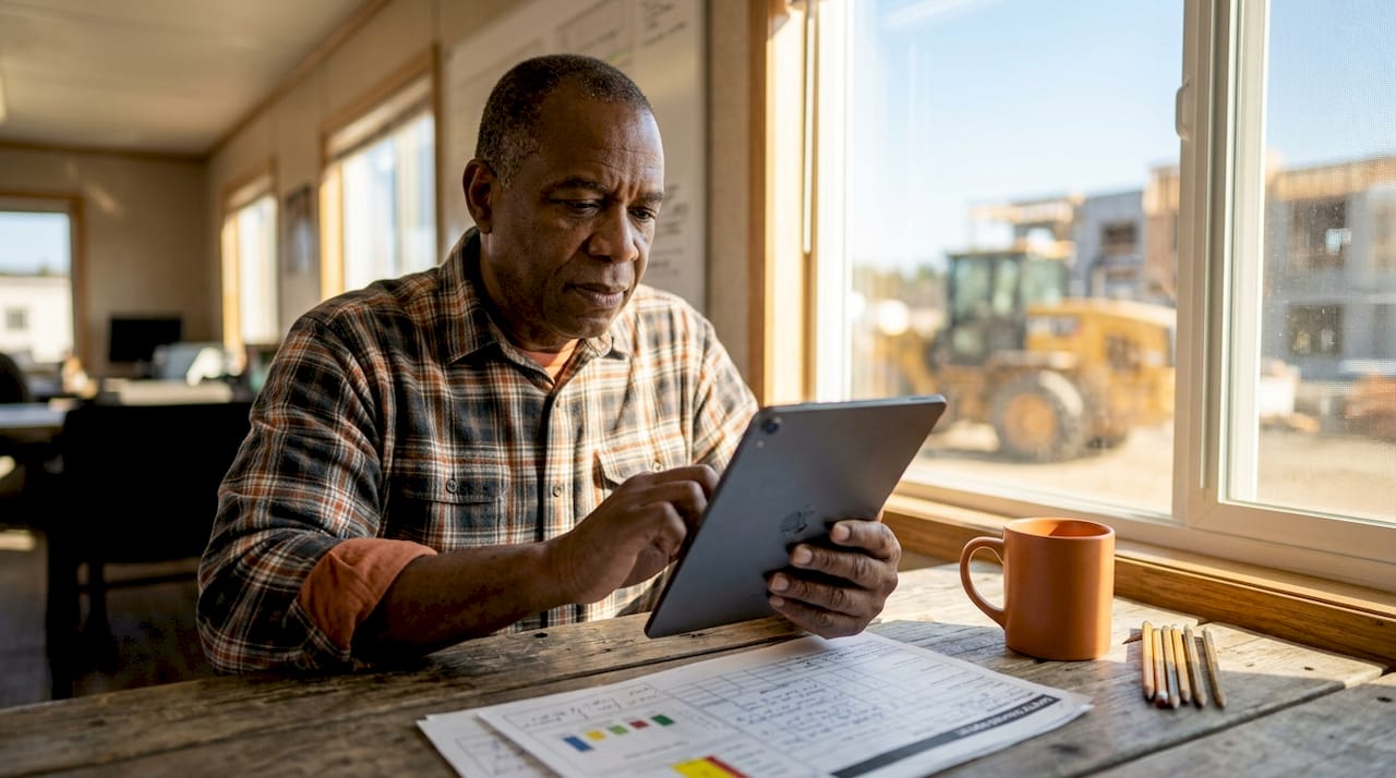 Operations manager using tablet for risk management