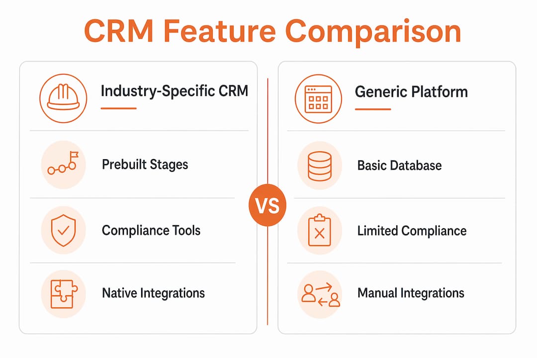 Infographic comparing industry-specific and generic CRM features