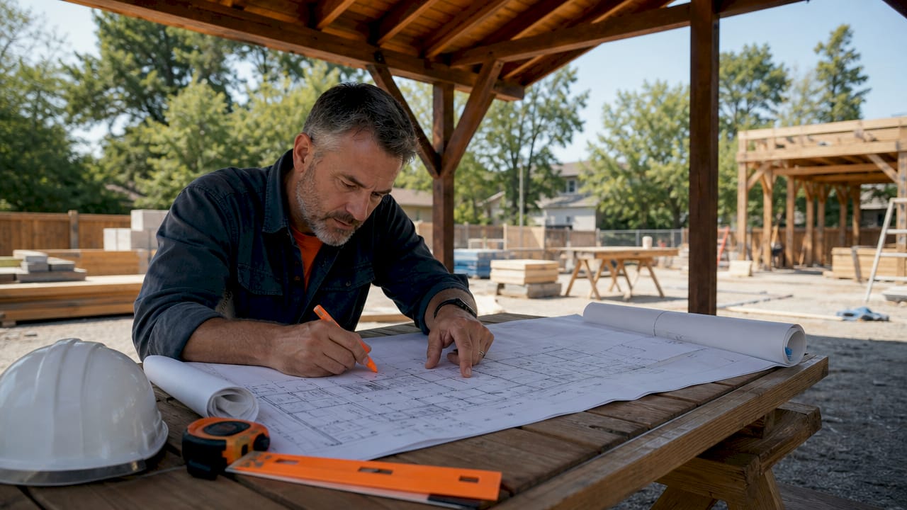 Contractor reviewing estimating checklist paperwork