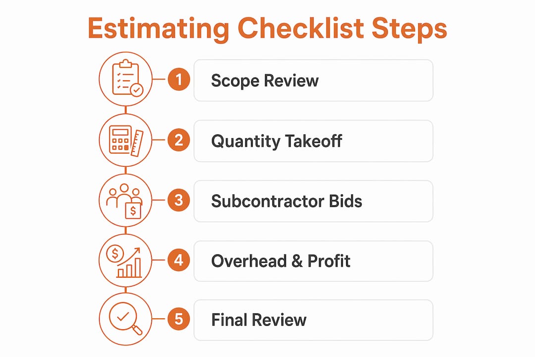 Infographic illustrating steps of estimating checklist