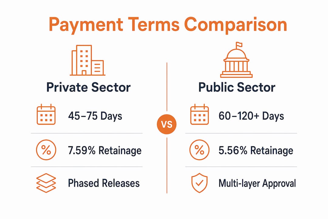 Infographic comparing private vs public contract payment terms